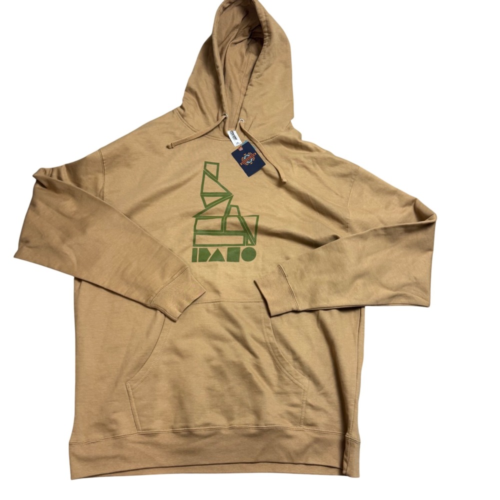 Banana Ink Idaho Hoodie Mens 2XL Beige Graphic Print Kangaroo Pocket‎ Sweatshirt